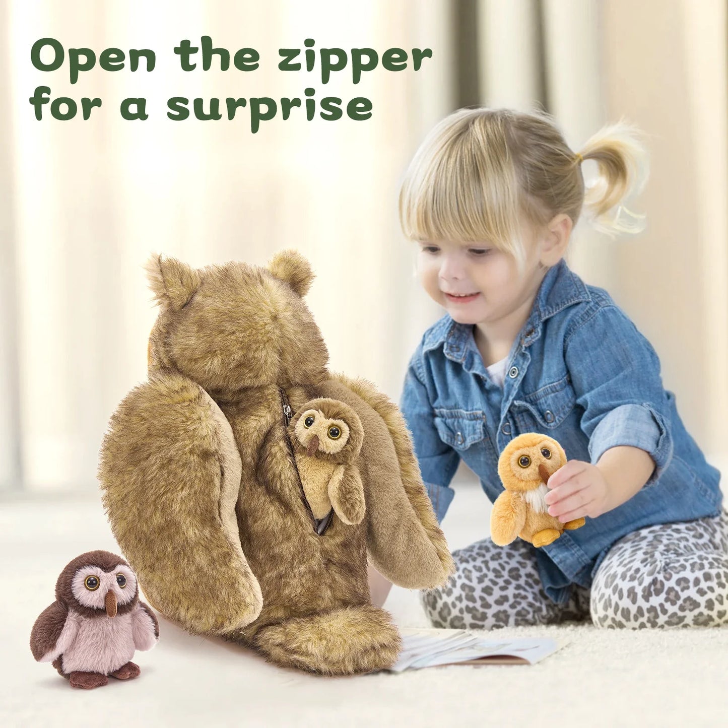 Owl with Babies stuffed animal plush soft toy pillow pals plushie