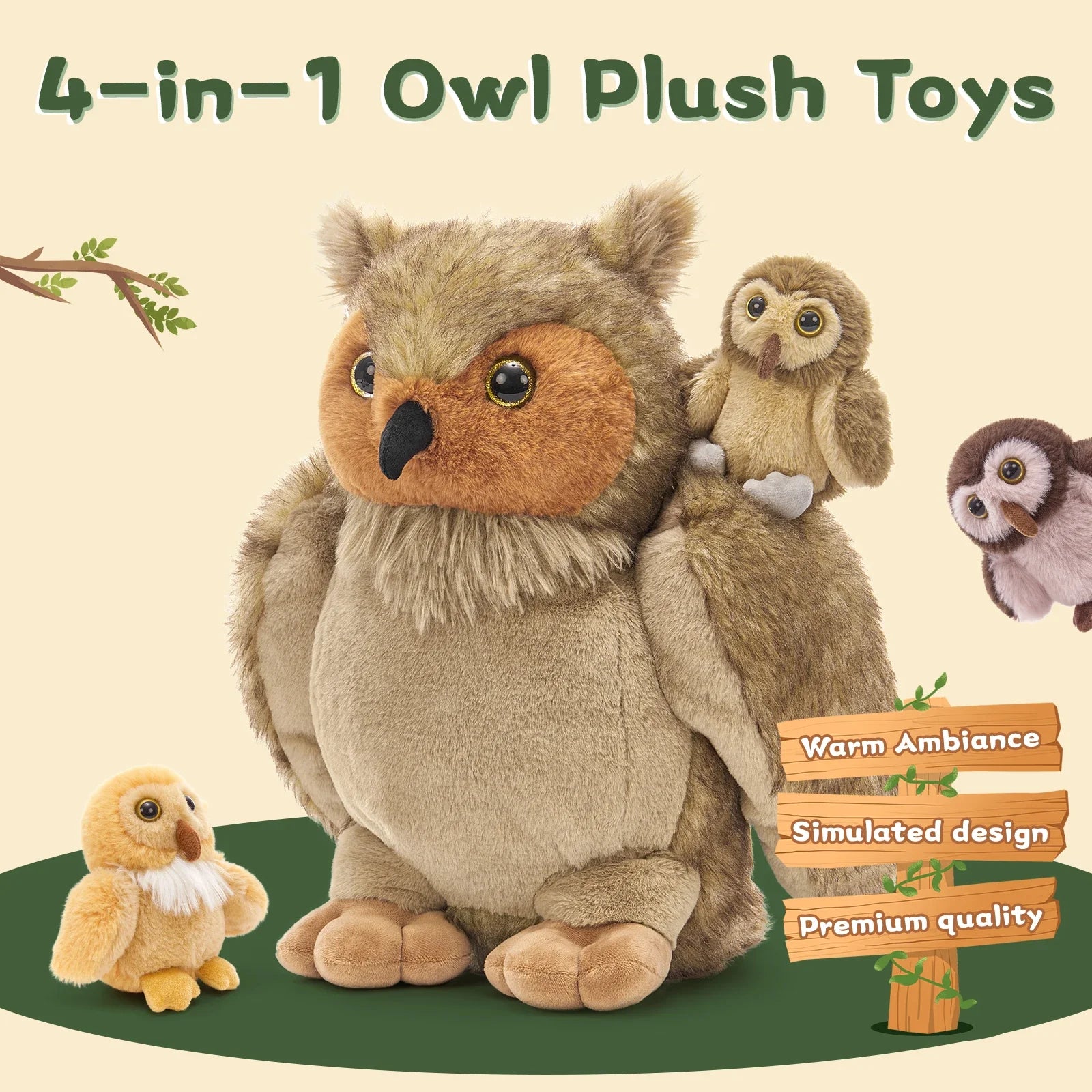 Owl with Babies stuffed animal plush soft toy pillow pals plushie